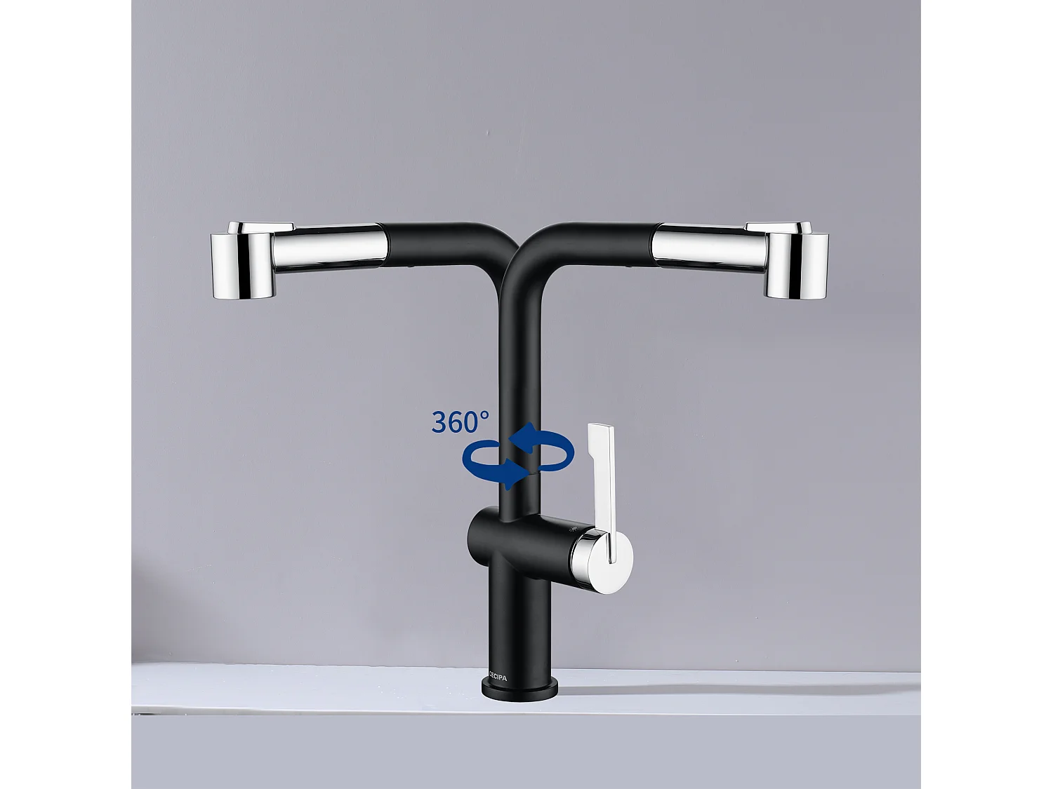 Cecipa max Uittrekbare Keukenmengkraan - 2 Jet 360 Roterende Keukenkraan - Spoelbakmengkraan met Zwart + Galvanische Spray, EU-model