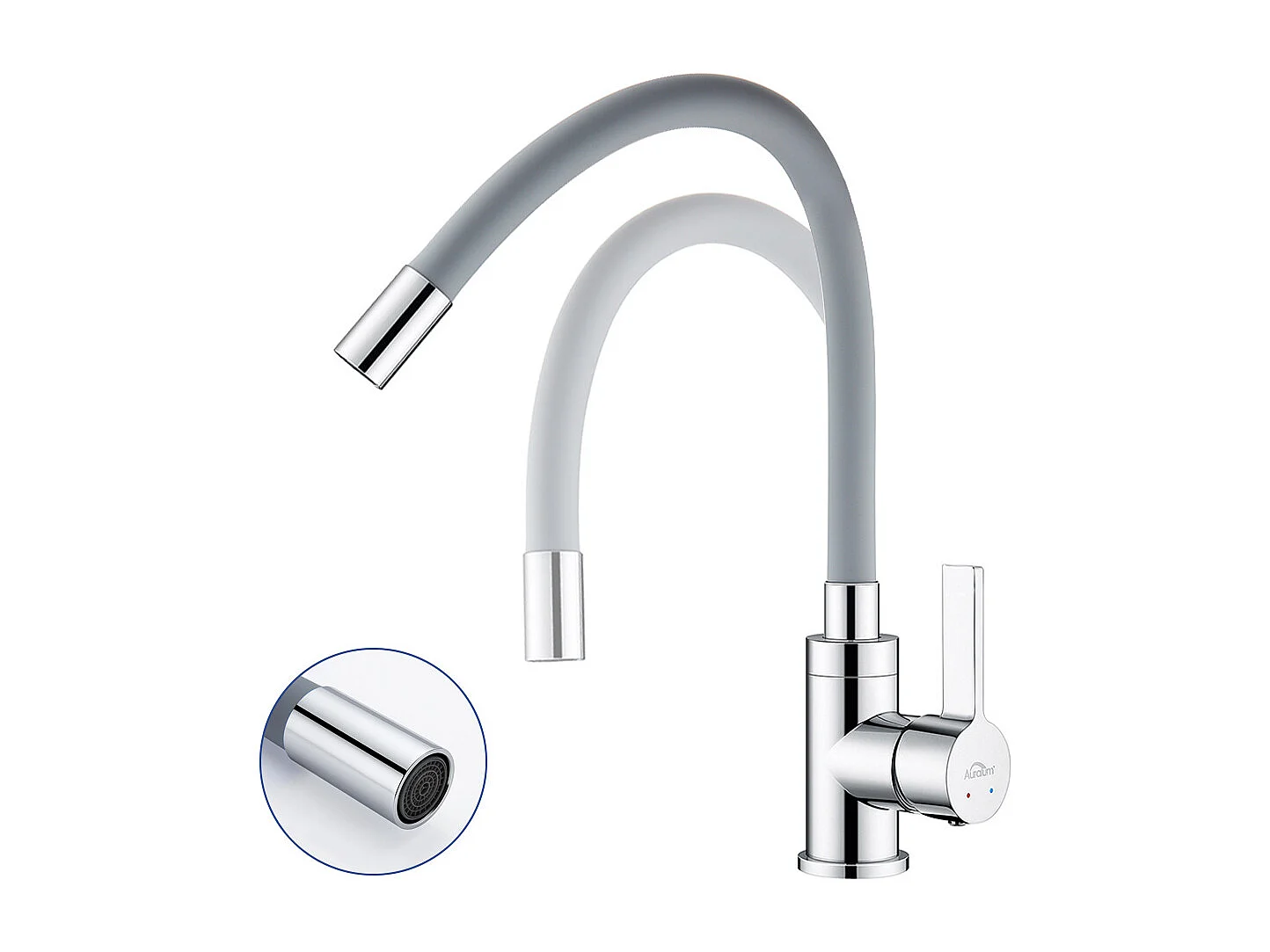 2pcs Auralum maxMitigeur de Cuisine Flexible,Robinet Cuisine Pivotant 360°,avec Tuyau en Silicone Flexible, Robinet Evier Eau à Chaude/Froide (Gris)