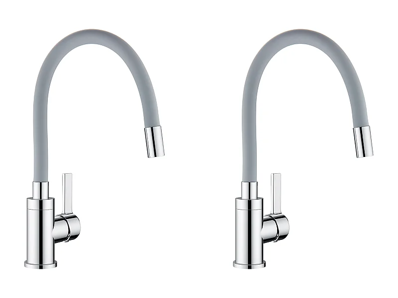 2pcs Auralum maxMitigeur de Cuisine Flexible,Robinet Cuisine Pivotant 360°,avec Tuyau en Silicone Flexible, Robinet Evier Eau à Chaude/Froide (Gris)