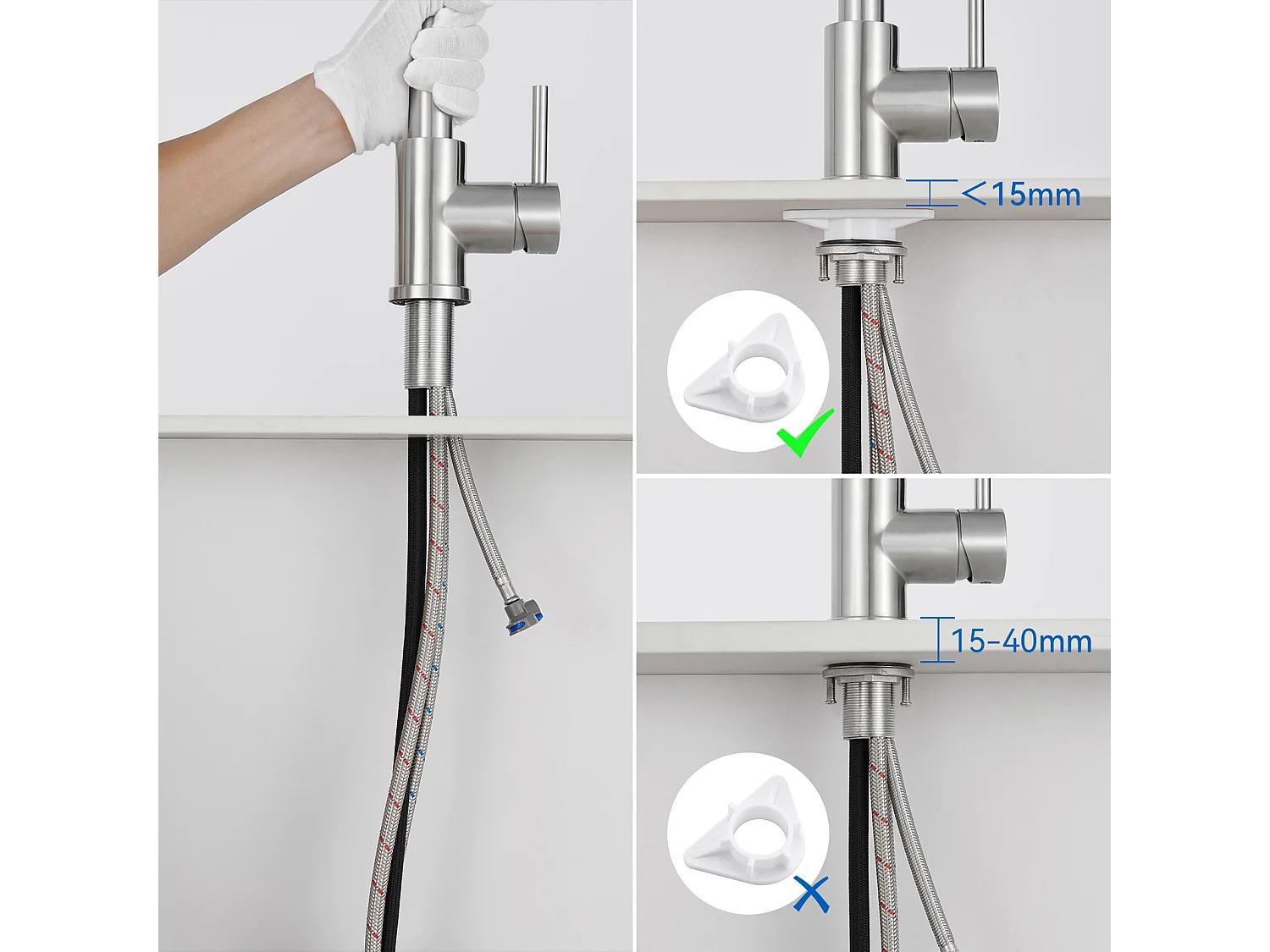 Mitigeur de Cuisine à Ressort ,avec Douchette Extensible, Robinet d'Évier Rotatif à 360° avec 2 Modes,Froid/Chaud Disponible,Chrome Brossé