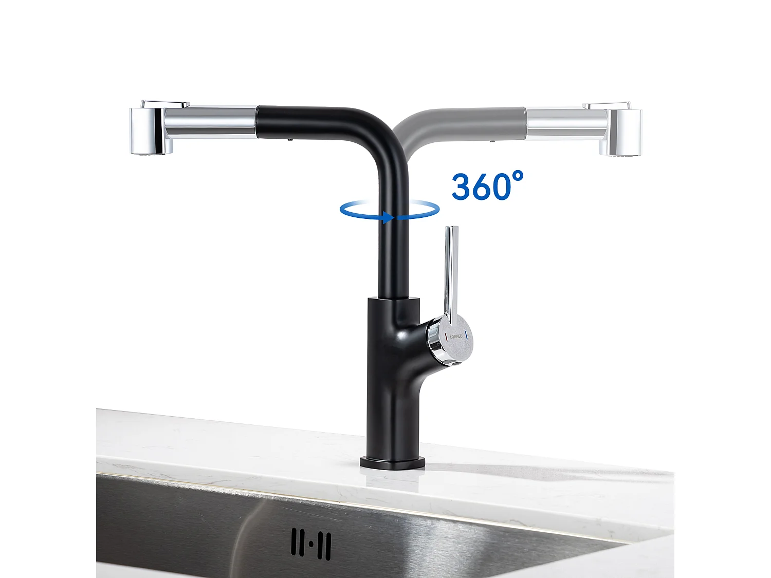 Lonheo Max Keukenkraan Zwart met 40 CM Uittrekbare Handdouche Keukenmengkraan 2 Jets Koud/Warm Water Wastafelmengkraan Keuken, EU Model