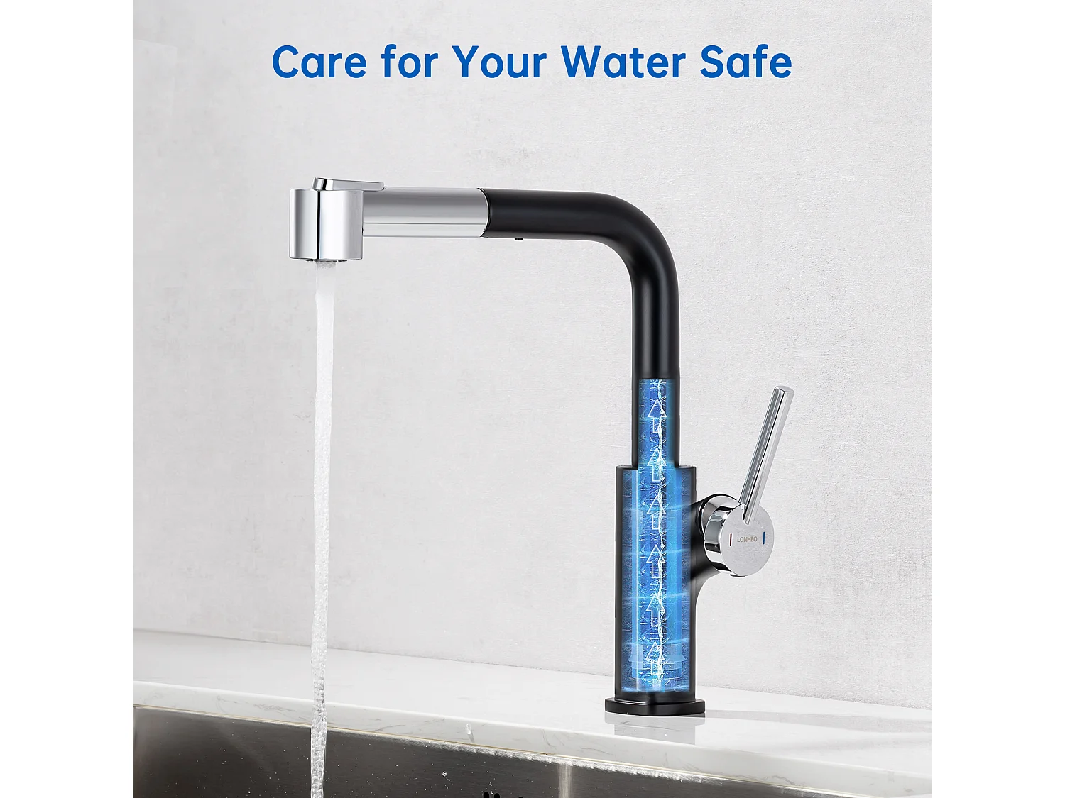 Lonheo Max Keukenkraan Zwart met 40 CM Uittrekbare Handdouche Keukenmengkraan 2 Jets Koud/Warm Water Wastafelmengkraan Keuken, EU Model