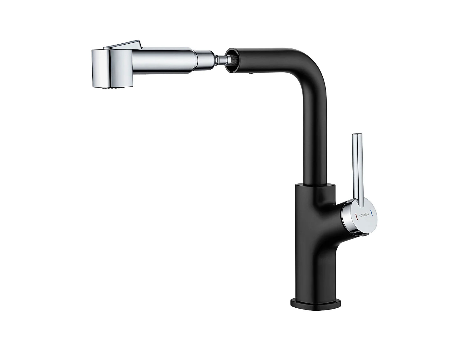 Lonheo Max Keukenkraan Zwart met 40 CM Uittrekbare Handdouche Keukenmengkraan 2 Jets Koud/Warm Water Wastafelmengkraan Keuken, EU Model