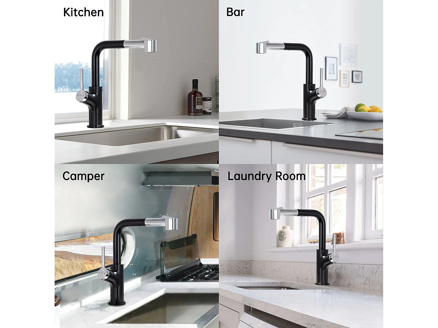 Lonheo Max Robinet de Cuisine Noir avec 40 CM Douchette Extractible Mitigeur Cuisine à 2 Jets Eau Froide/Chaude Mélangeur de Evier Cuisine,EU Modèle