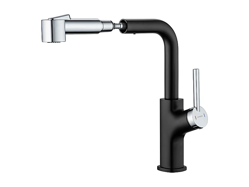 Lonheo Max Robinet de Cuisine Noir avec 40 CM Douchette Extractible Mitigeur Cuisine à 2 Jets Eau Froide/Chaude Mélangeur de Evier Cuisine,EU Modèle