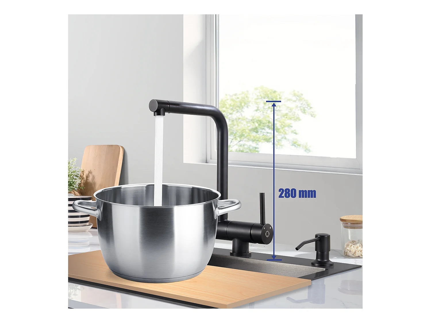 2PCS Mitigeur Cuisine Rabattable en Inox Noir Robinet Cuisine Pliable Eau Chaude Froide Robinetterie contre Fenêtre, avec barboteur démotable