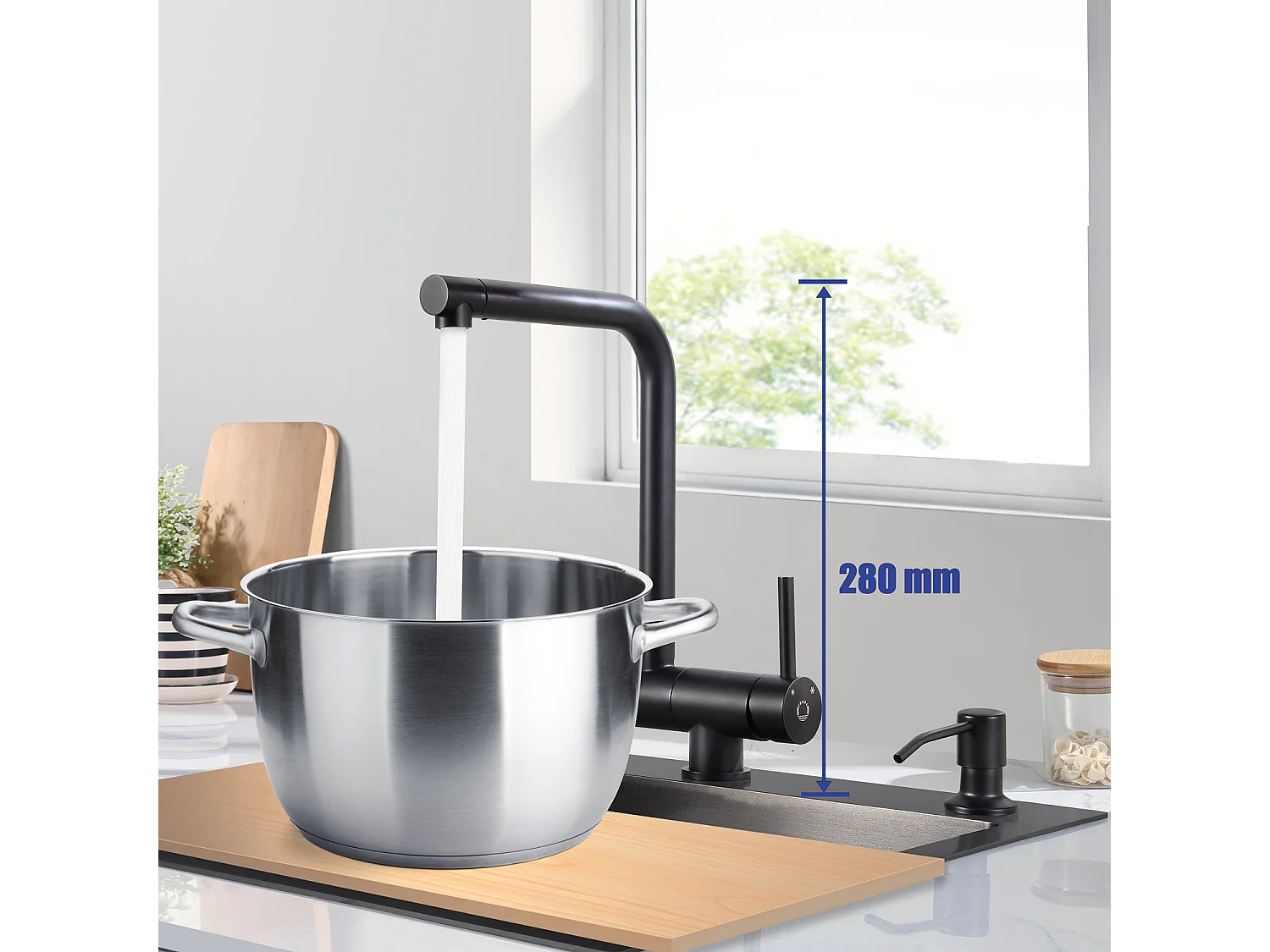 2PCS Mitigeur Cuisine Rabattable en Inox Noir Robinet Cuisine Pliable Eau Chaude Froide Robinetterie contre Fenêtre, avec barboteur démotable