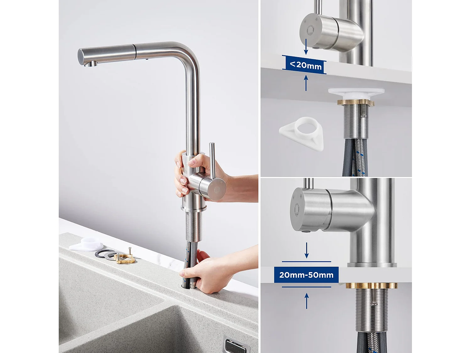 Cecipa max Miscelatore Cucina con Doccia Estraibile Rubinetto Cucina Girevole a 360° Rubinetteria in Acciaio Spazzolato di Alta Qualità, Modello EU