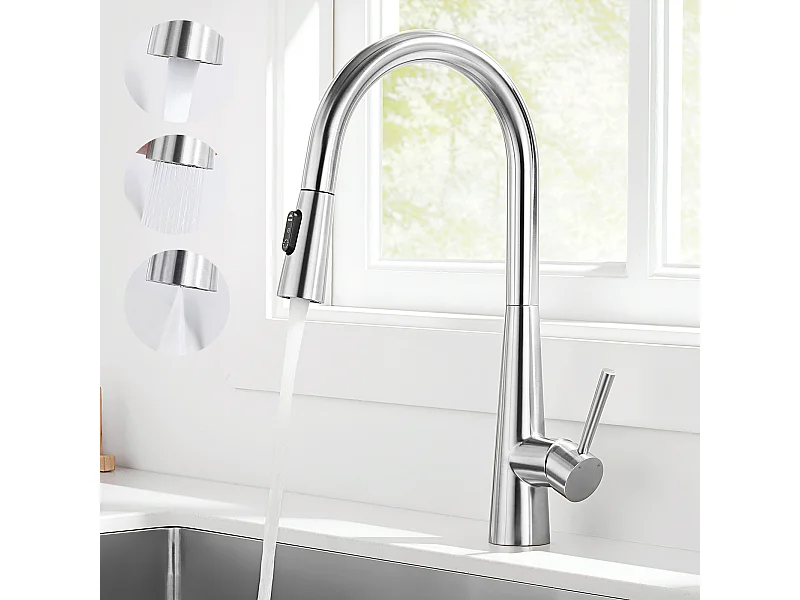 Cecipa max Mitigeur de Cuisine avec Douchette Extractible - Robinet d'Évier avec 3 Modes de Sortie D'eau - Mitigeur Cuisine en Inox Brossé,EU Modèle