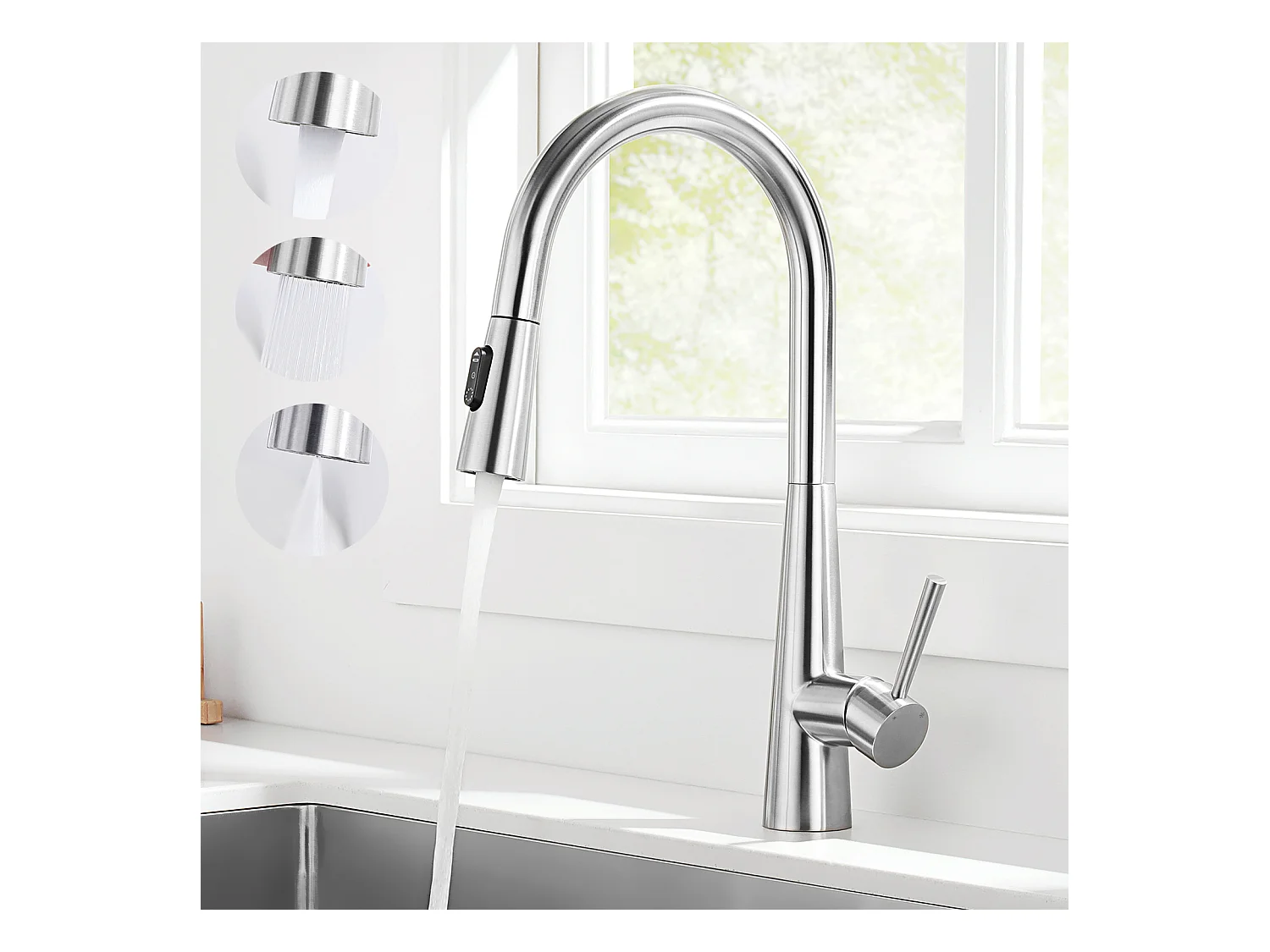 Cecipa max Mitigeur de Cuisine avec Douchette Extractible - Robinet d'Évier avec 3 Modes de Sortie D'eau - Mitigeur Cuisine en Inox Brossé,EU Modèle