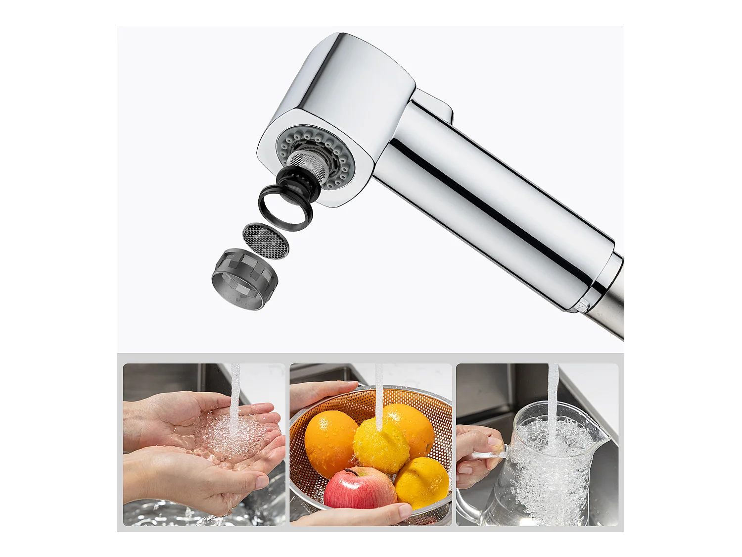 2 Stück schwarzer Küchenhahn mit ausziehbarer Brause, 40 cm, 360 ° drehbar, Küchenmischbatterie, 2 Funktionen, Spültischarmatur, abnehmbarer Sprudel