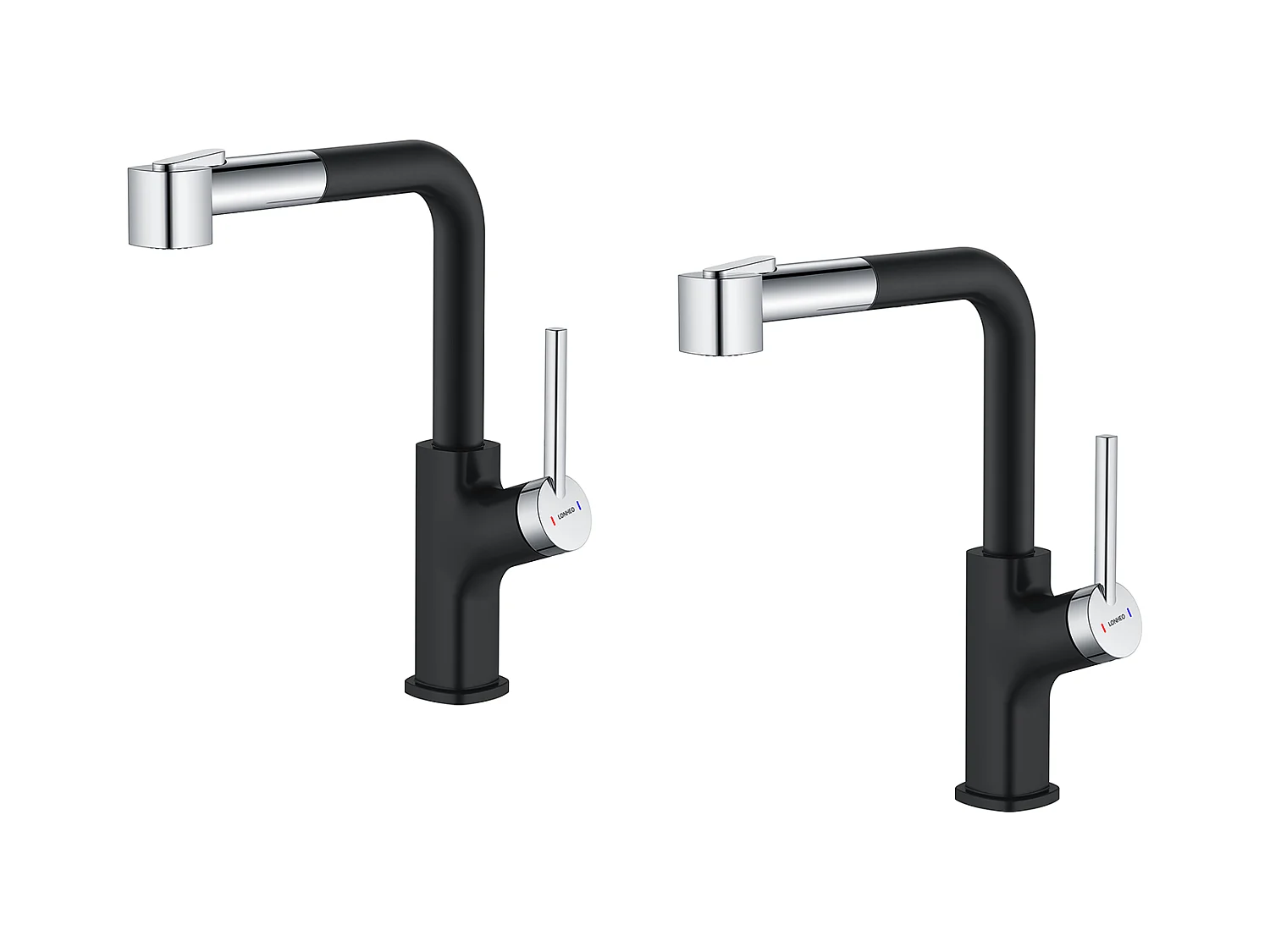 2pcs Robinet de Cuisine Noir avec Douchette Extractible 40 cm Mitigeur Cuisine Rotatif à 360 ° Robinet d'Évier 2 Fonctions Barboteur Démotable