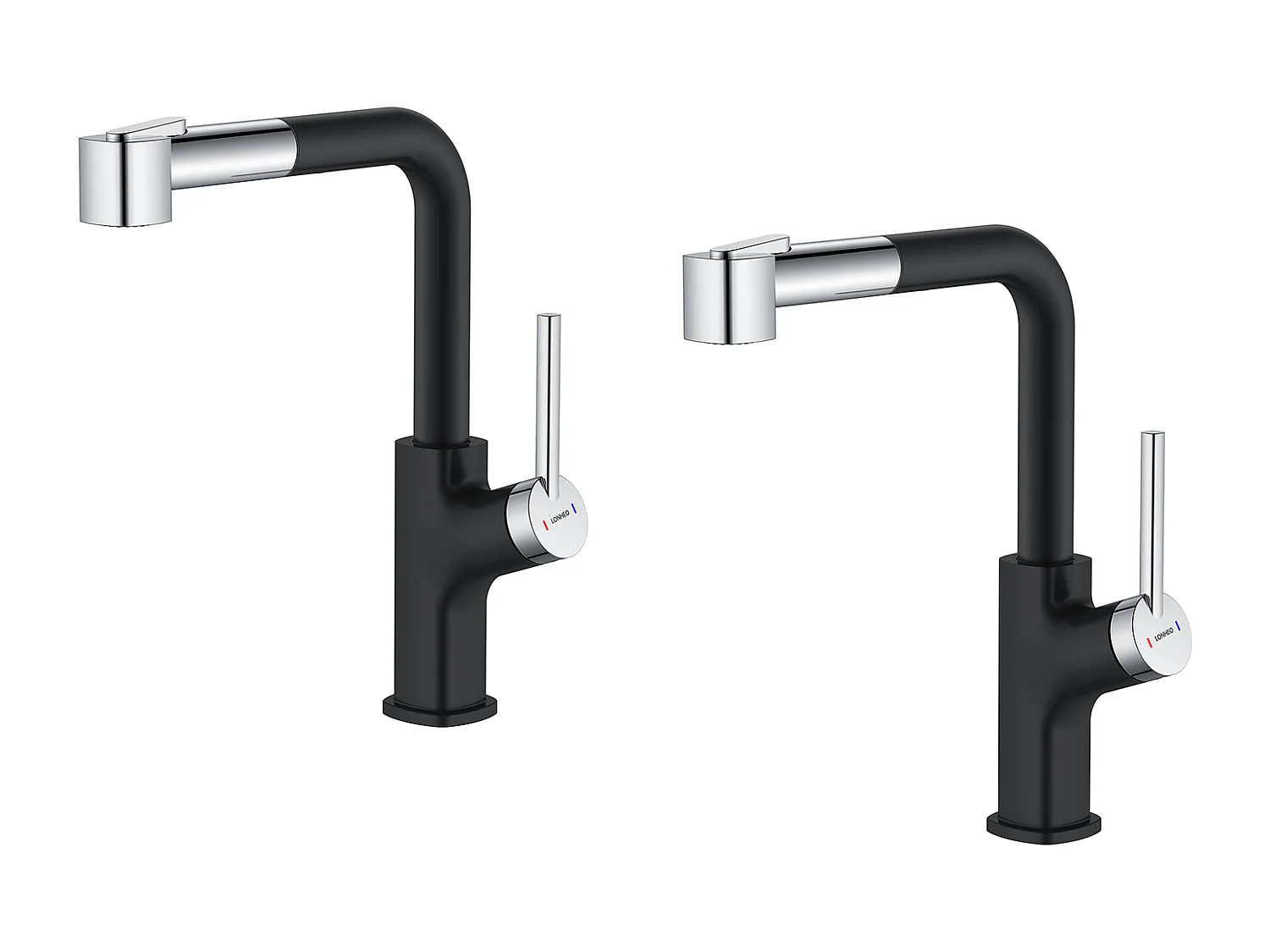 2pcs Robinet de Cuisine Noir avec Douchette Extractible 40 cm Mitigeur Cuisine Rotatif à 360 ° Robinet d'Évier 2 Fonctions Barboteur Démotable