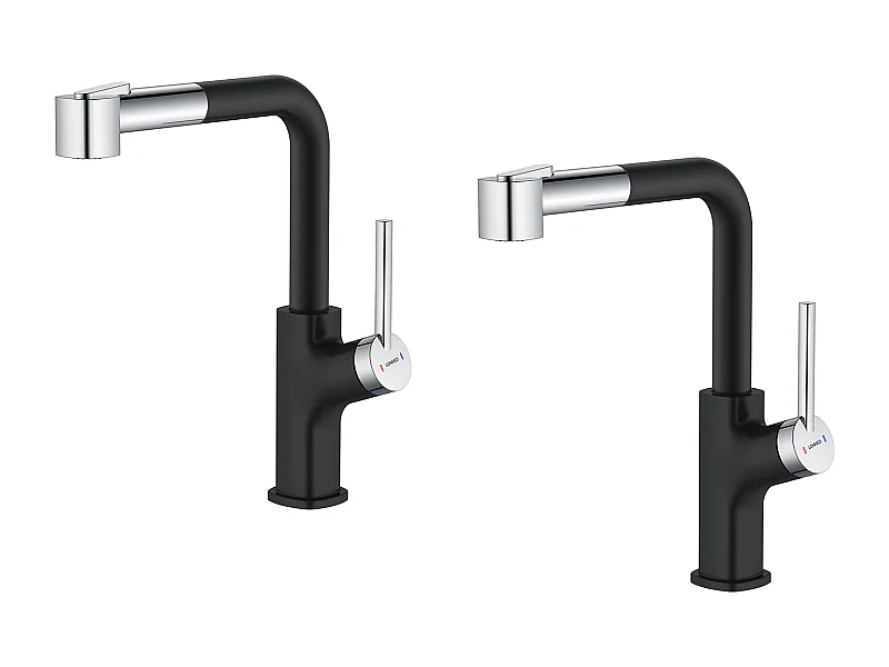 2pcs Robinet de Cuisine Noir avec Douchette Extractible 40 cm Mitigeur Cuisine Rotatif à 360 ° Robinet d'Évier 2 Fonctions Barboteur Démotable