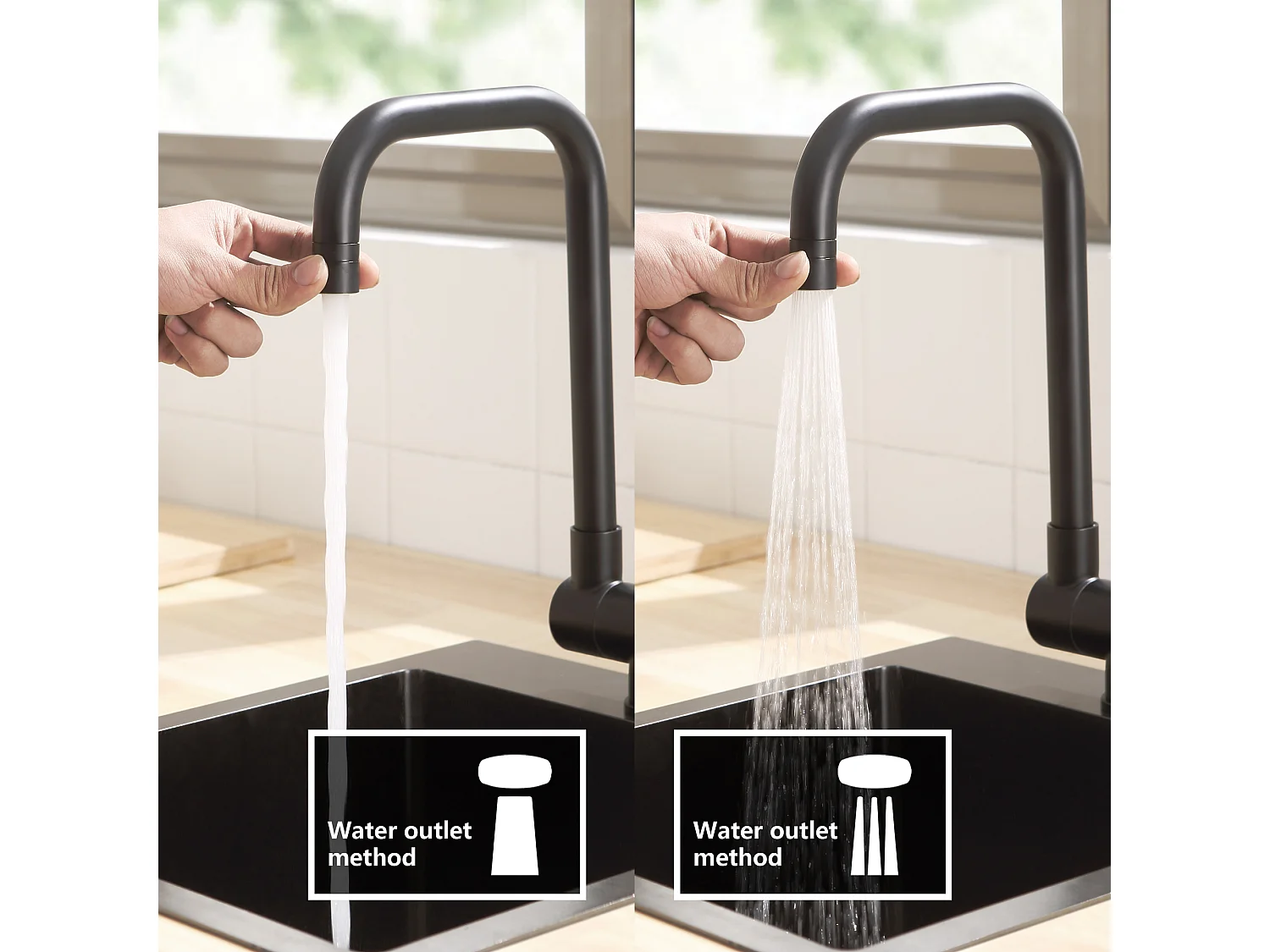 Cecipa max Grifo de Cocina Plegable Negro - Mezclador de Cocina Plegable con 2 pulverizadores a Elegir - Mezclador de Cocina bajo Ventana, Modelo UE