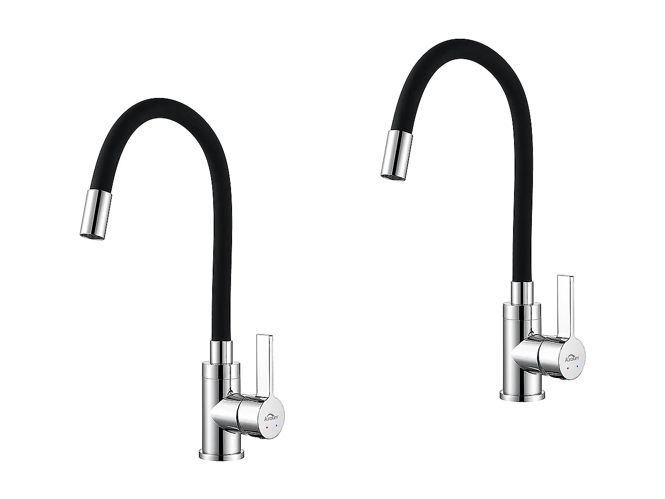 Robinet Cuisine Flexible Bec Haut Orientable Librement Mitigeur Évier Laiton Mémoire de Forme Robinet Evier Eau Chaude/Froide Noir,2pcs,EU Modèle