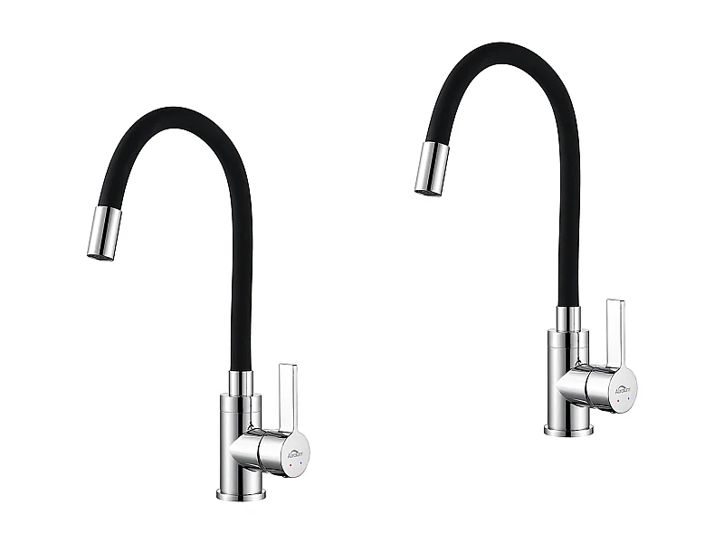 Robinet Cuisine Flexible Bec Haut Orientable Librement Mitigeur Évier Laiton Mémoire de Forme Robinet Evier Eau Chaude/Froide Noir,2pcs,EU Modèle