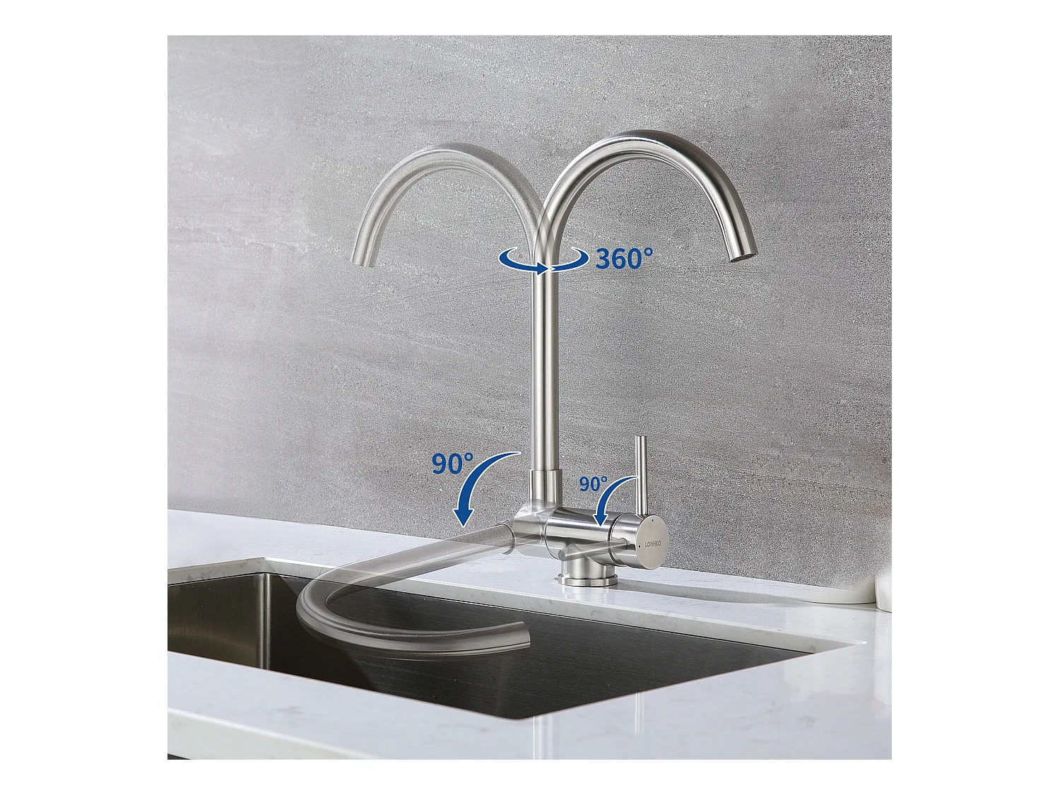 GrifoCocina Plegable Mezclador Fregadero Giratorio 360° Grifería  Inoxidable Cepillado con burbujeable,para Fregadero contra ventana,Modelo UE