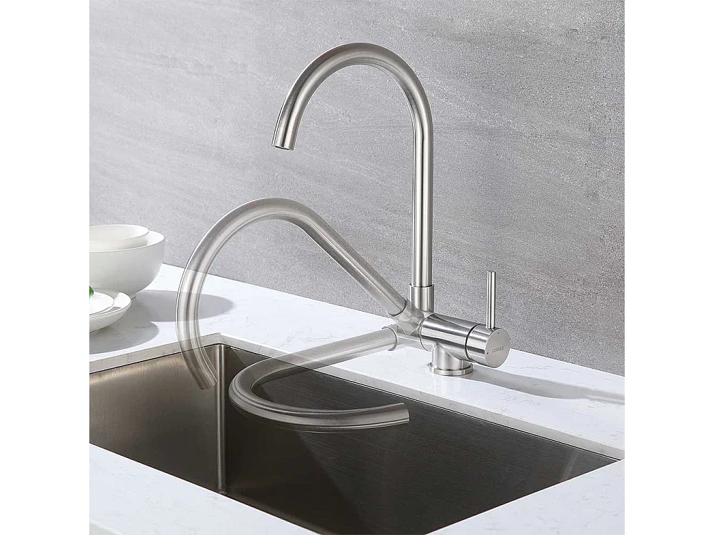 GrifoCocina Plegable Mezclador Fregadero Giratorio 360° Grifería  Inoxidable Cepillado con burbujeable,para Fregadero contra ventana,Modelo UE