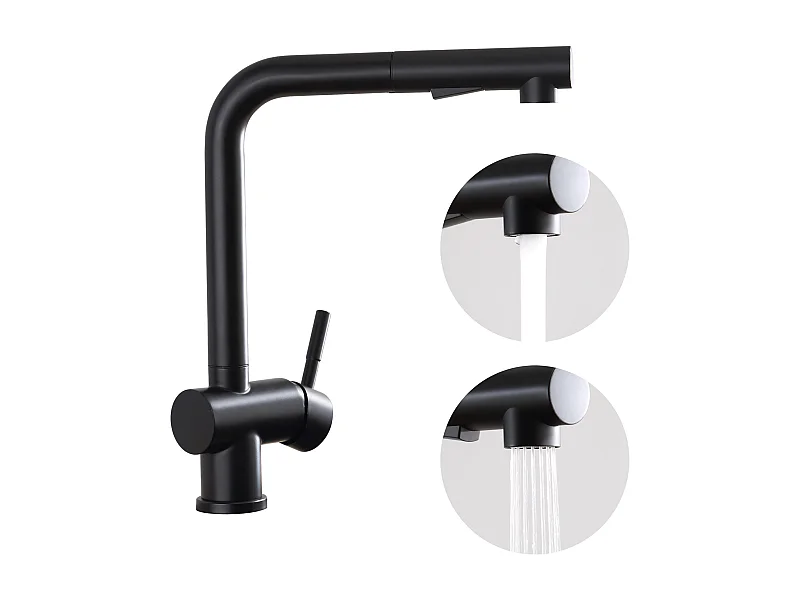 Cecipa max Mitigeur D'évier de Cuisine Noir avec Douchette Extractible - 2 modes de pulvérisat - Robinets de Cuisine en Acier inoxydable,EU Modèle