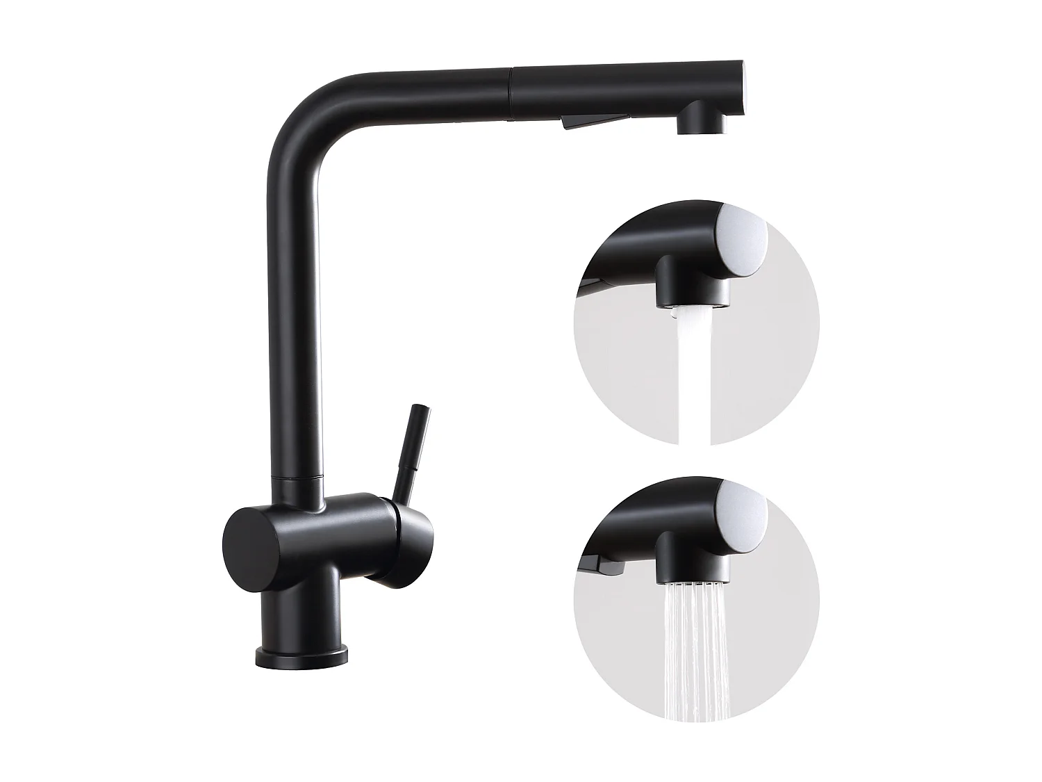 Cecipa max Miscelatore per lavello da cucina nero con doccetta estraibile - 2 modalità di getto - Rubinetti da cucina in acciaio inox, modello UE