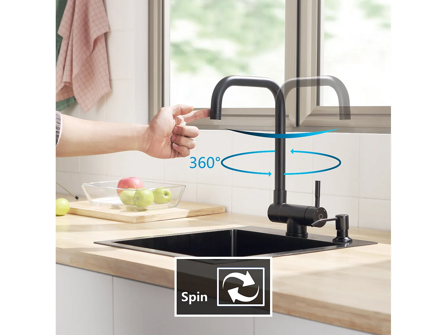 Cecipa max Grifo de Cocina Plegable con Mezclador de Cocina de 2 Jets, Mezclador de Fregadero Contra Ventana, con Burbujeador Desmontable Negro, Modelo UE