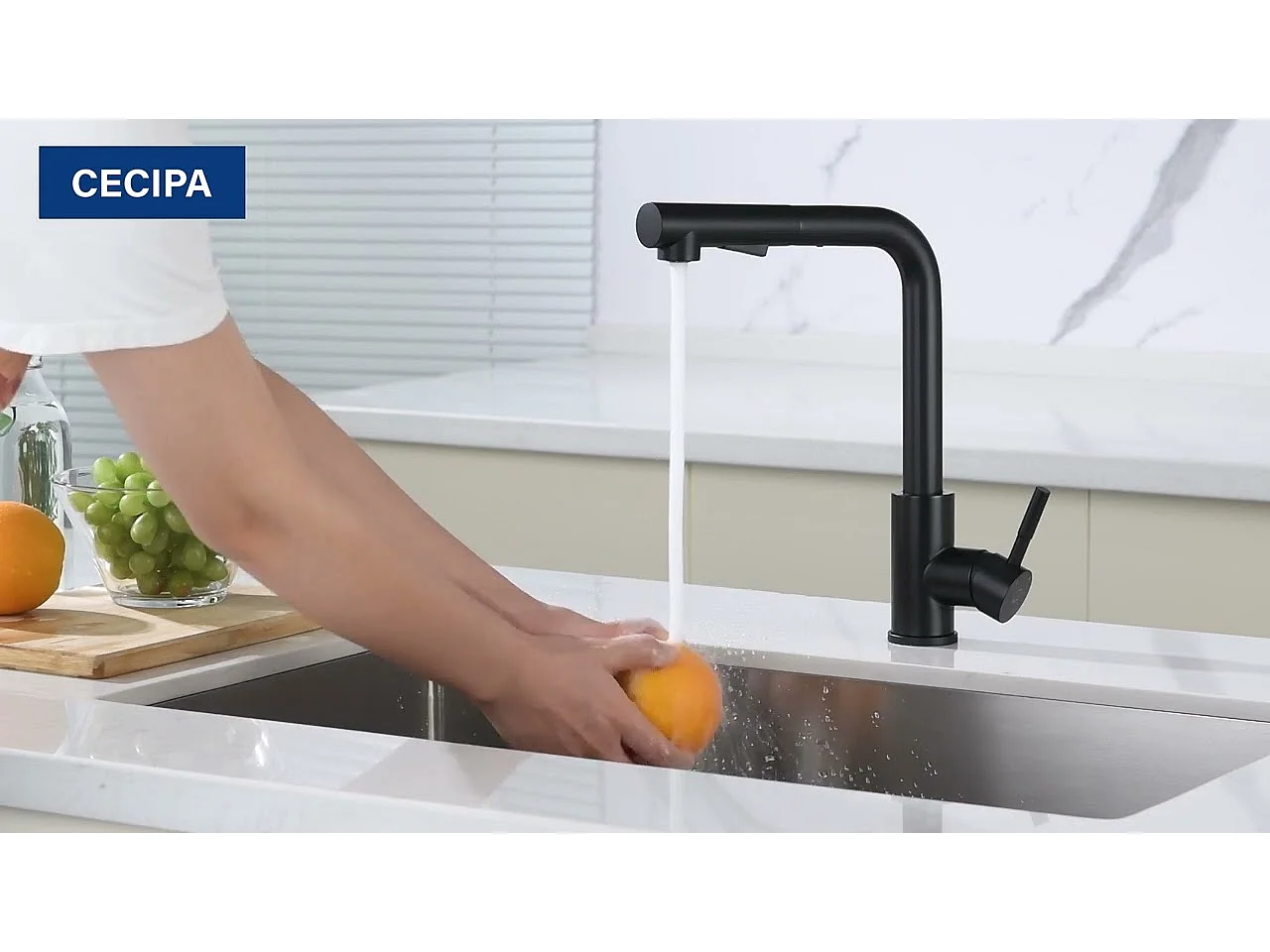 Cecipa max 2PCS Robinet de Cuisine Extractible avec Douchette Mitigeur Cuisine 2 Modes de pulvérisat Rotation à 360° Noir,EU Modèle