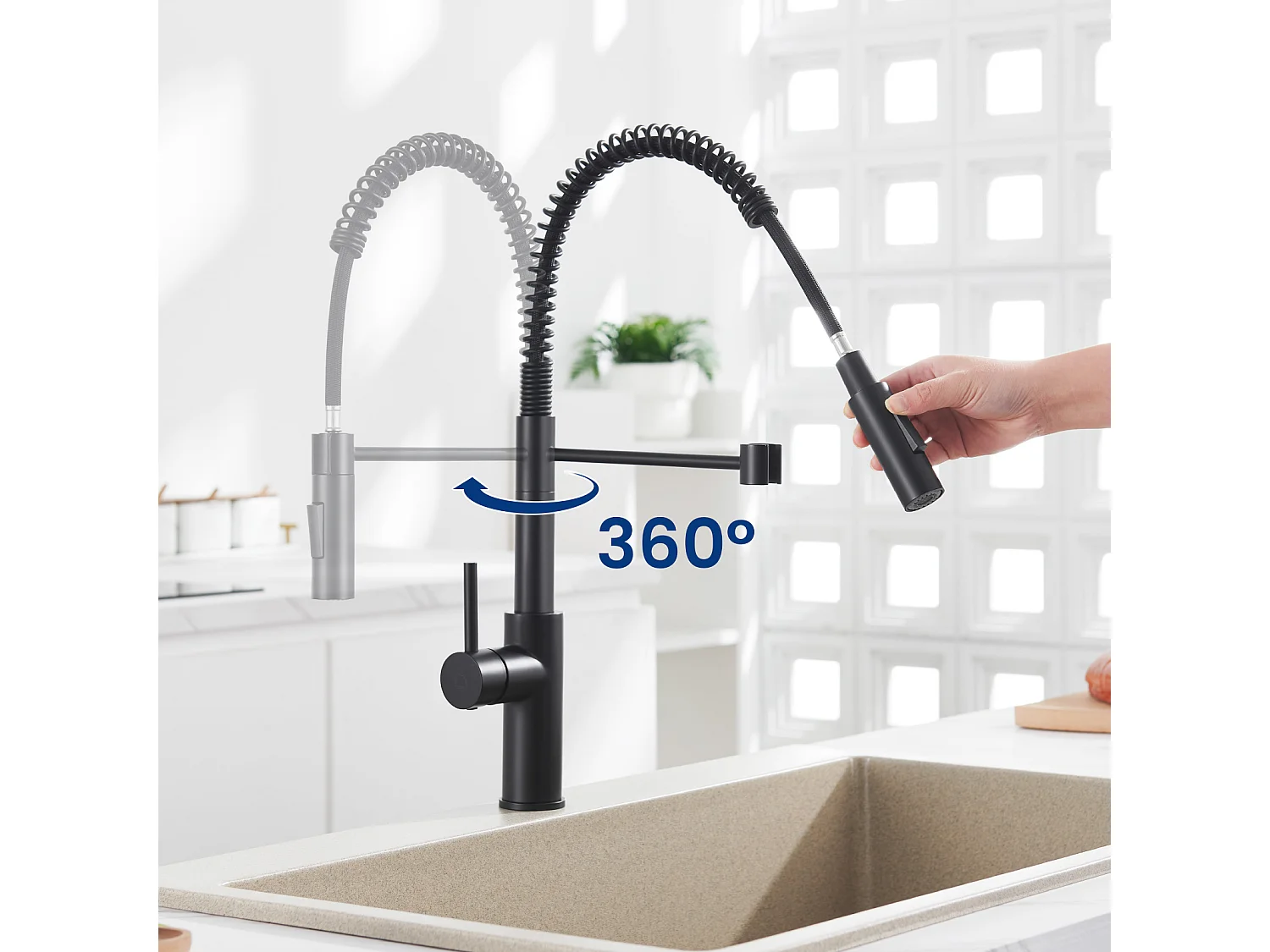 2-teiliges Küchenmischbatterie-Set mit 2 Wasserauslassmodi, Spültisch-Mischbatterie mit ausziehbarer Brause, 360° schwenkbar, Küchenarmatur, Schwarz