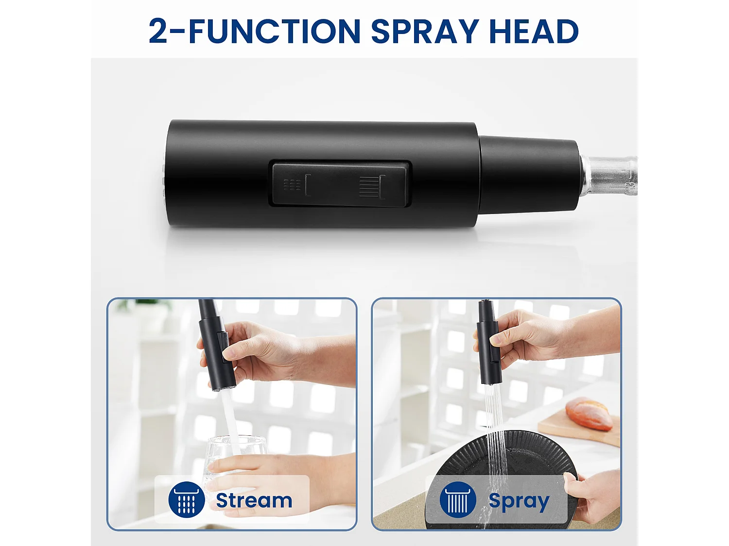 2PCS Mitigeur Cuisine à Ressort avec 2 Modes de Sortie D'eau Mitigeur de Evier avec Douchette Extractible Robinet Cuisine Pivotant à 360° Noir