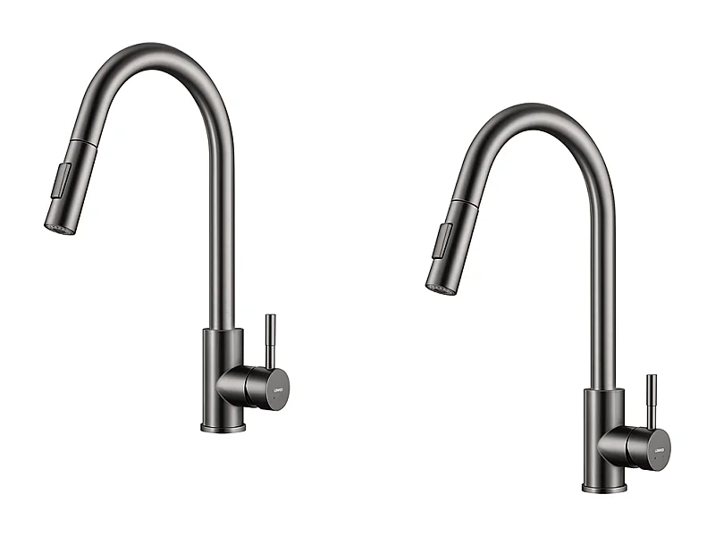 Lonheo Max 2pcs Robinet Cuisine avec Douchette Extractible Gris foncé  Rotatif 360 ° Acier Inoxydable Mitigeur Cuisine d'Évier 2 Fonctions,EU Modèle