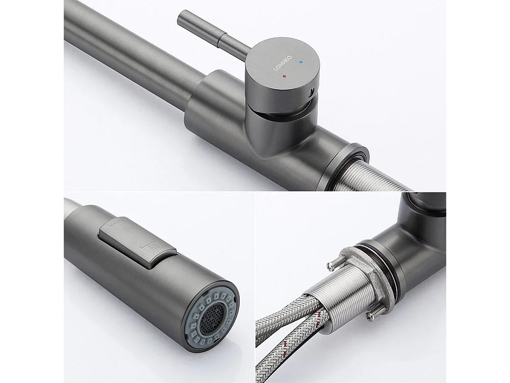 Lonheo Max 2pcs Robinet Cuisine avec Douchette Extractible Gris foncé  Rotatif 360 ° Acier Inoxydable Mitigeur Cuisine d'Évier 2 Fonctions,EU Modèle