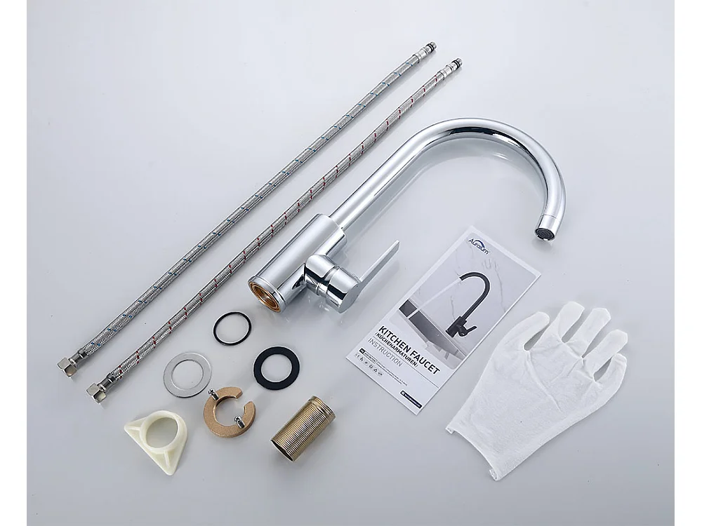 Eleganter Küchenmischhahn aus Chrom, 360° schwenkbarer Spültischhahn aus Messing mit Warm-/Kaltwasser für die Küche, abnehmbarer Luftsprudler