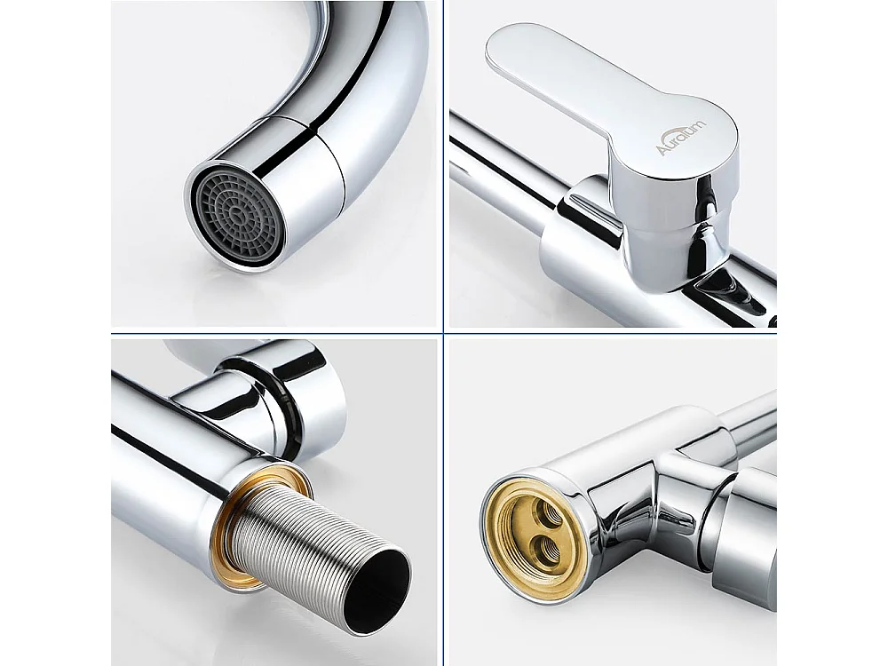 Eleganter Küchenmischhahn aus Chrom, 360° schwenkbarer Spültischhahn aus Messing mit Warm-/Kaltwasser für die Küche, abnehmbarer Luftsprudler