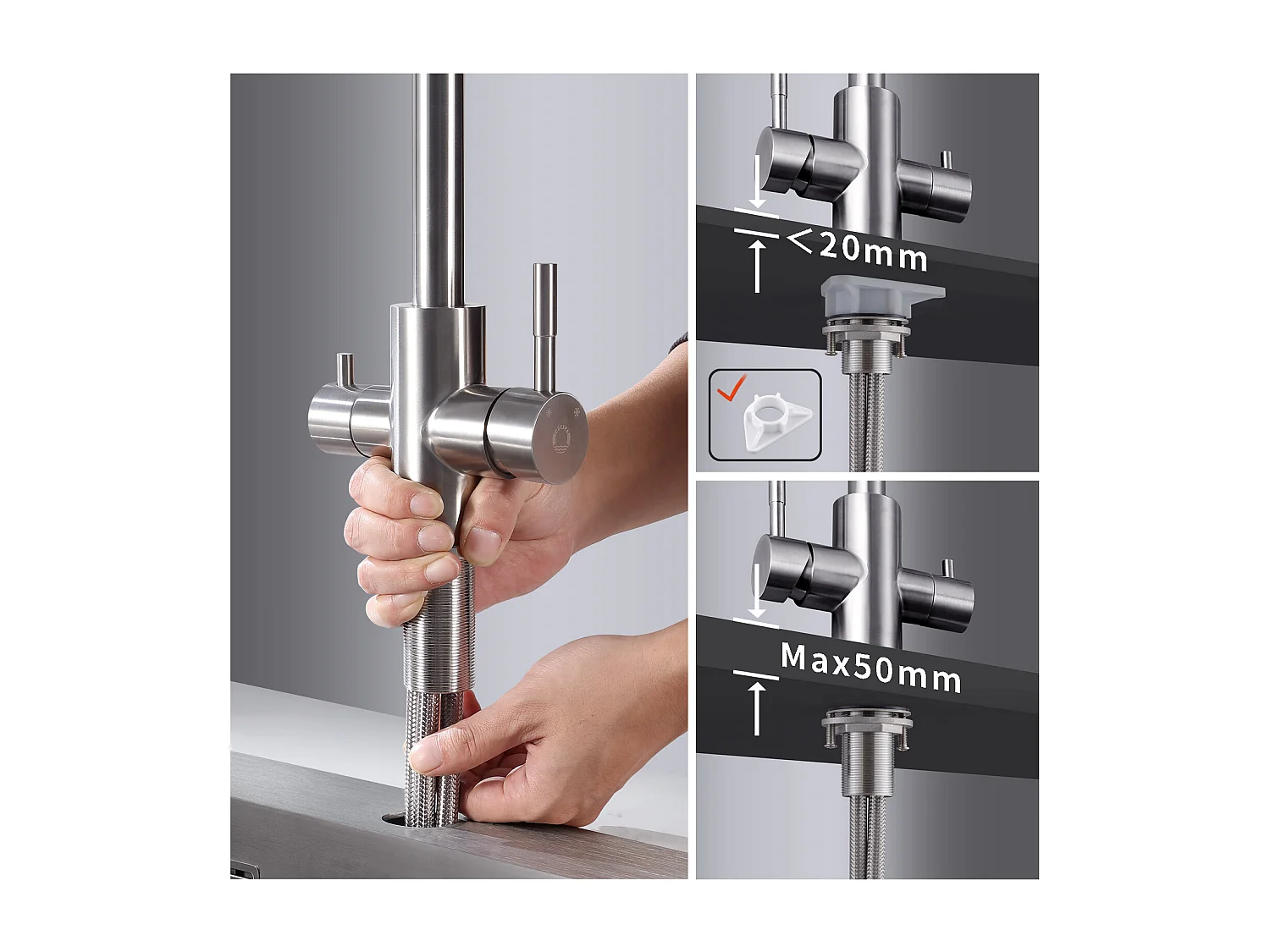 Cecipa max Robinet de Cuisine Purificateur d'eau pour l'Eau Chaude/Froide et l'Eau Filtrée Mitigeur de Evier pour Sstème D'osmose,EU Modèle