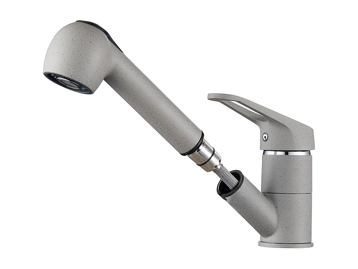 Robinet Cuisine avec Douchette Extractible 2 Jets Mitigeur Evier enLaiton Pivotant 360° Robinetterie Monotrou Eau Froide et Chaude,Gris Granit