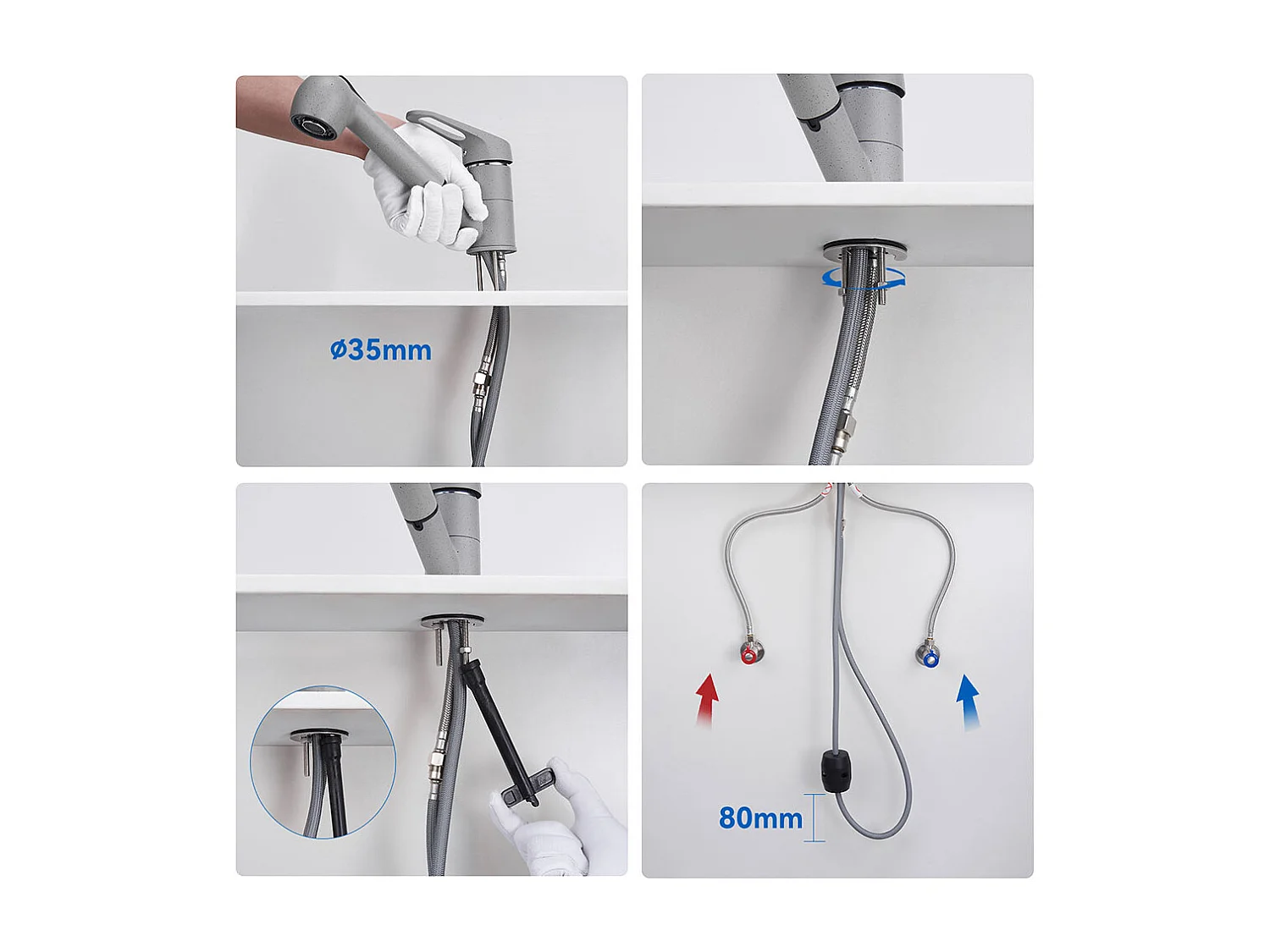 Robinet Cuisine avec Douchette Extractible 2 Jets Mitigeur Evier enLaiton Pivotant 360° Robinetterie Monotrou Eau Froide et Chaude,Gris Granit