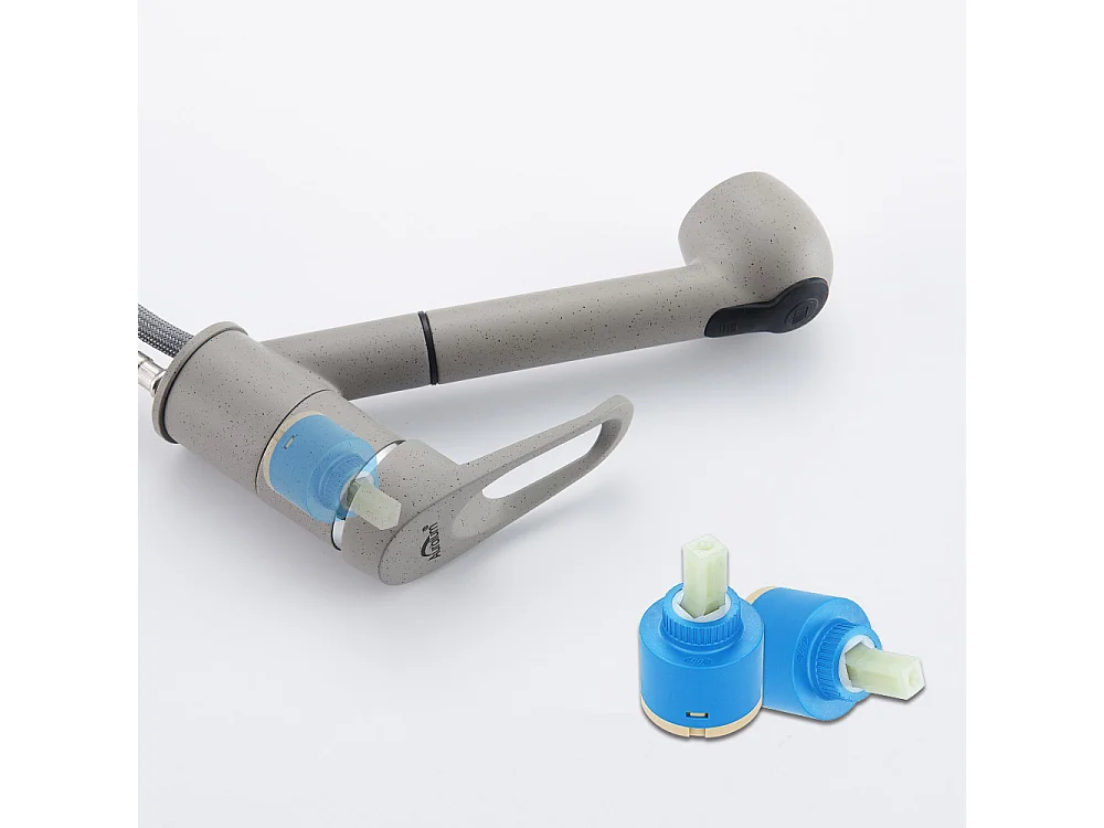 Robinet Cuisine avec Douchette Extractible 2 Jets Mitigeur Evier enLaiton Pivotant 360° Robinetterie Monotrou Eau Froide et Chaude,Gris Granit