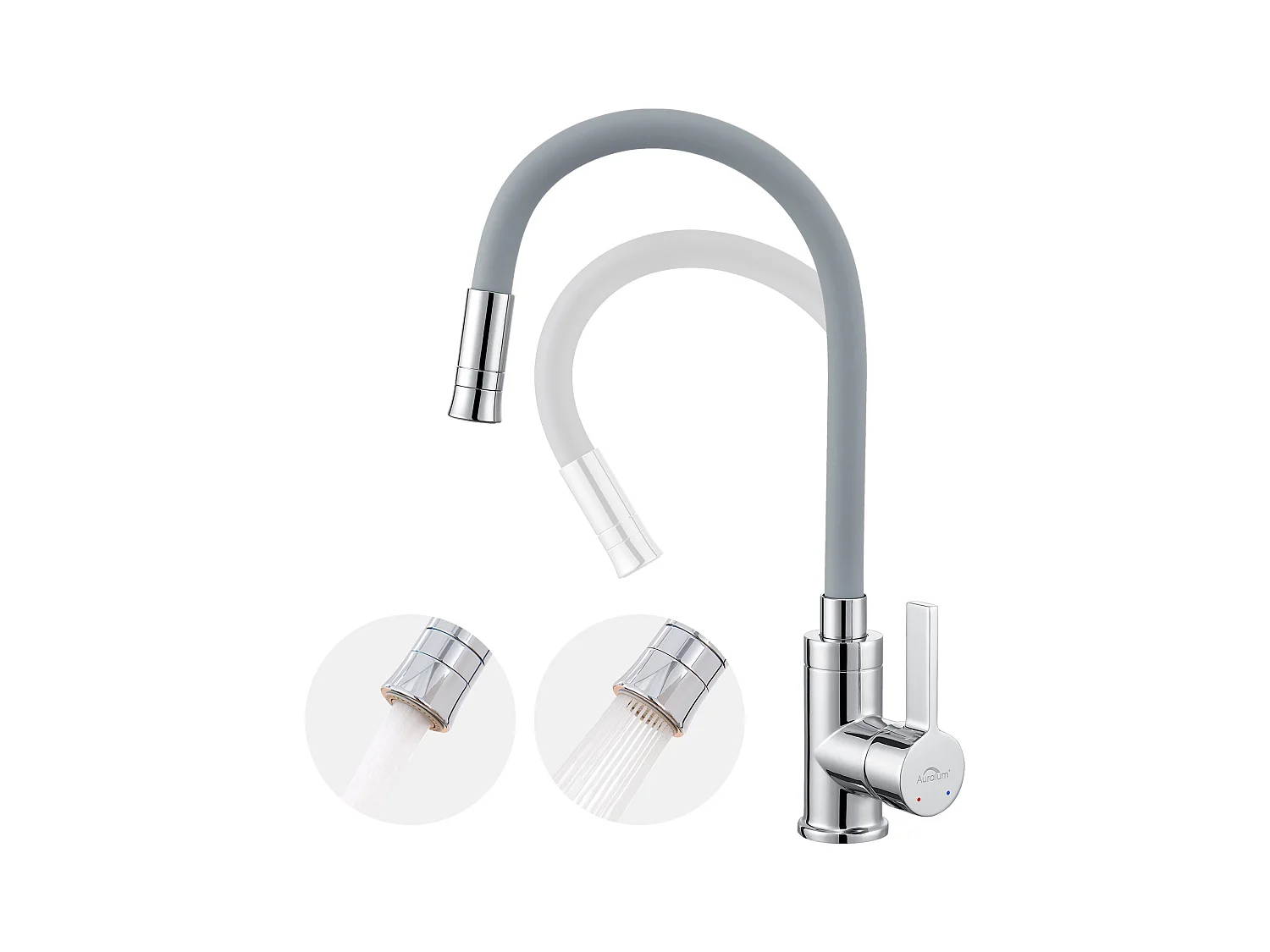 Mitigeur Cuisine Noir Flexible, Robinet Cuisine Rabattable, Robinetterie de Cuisine Pivotant à 360°,Robinet Cuisine avec 2 Types de Jets,Gris