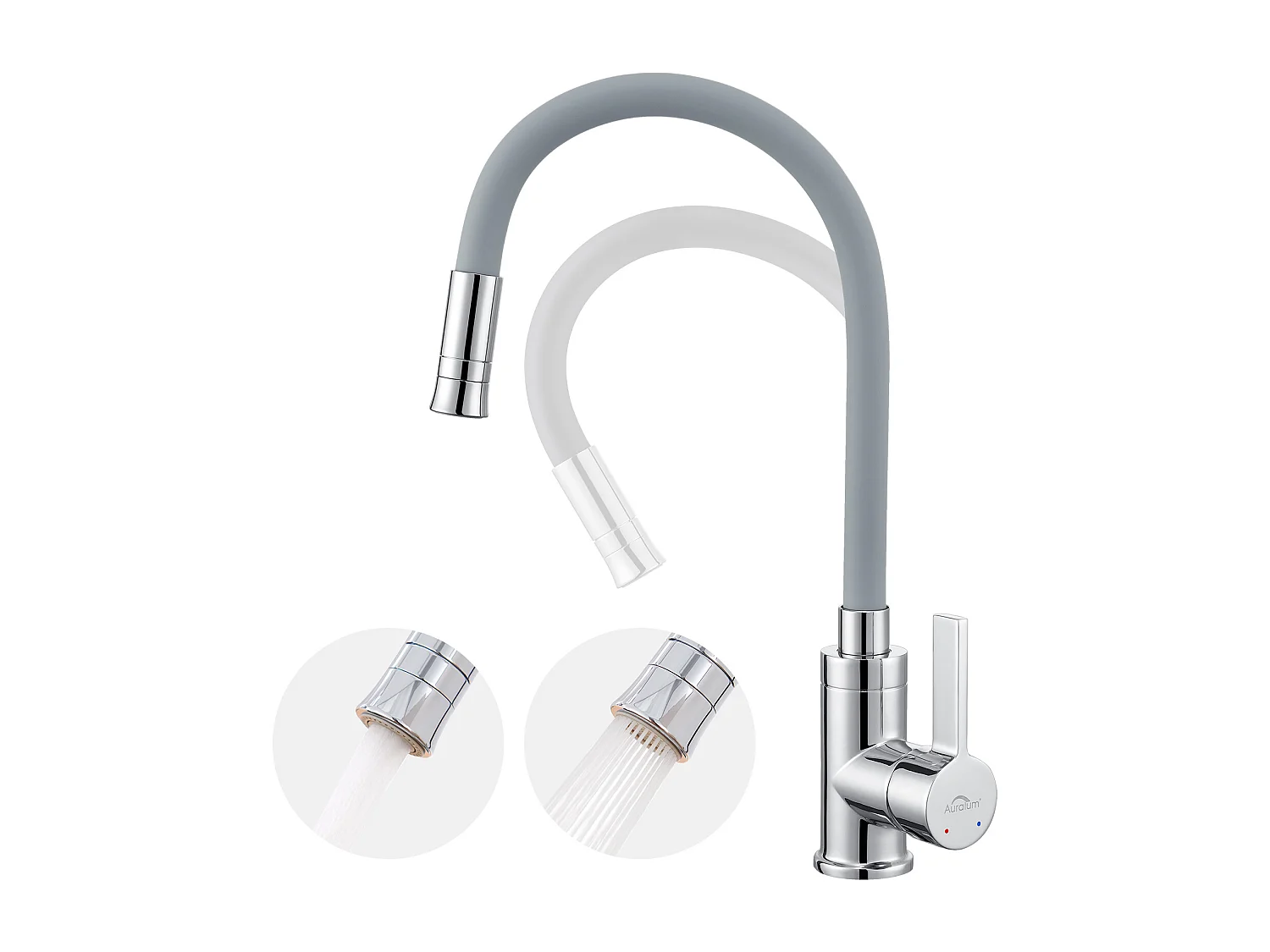 Mitigeur Cuisine Noir Flexible, Robinet Cuisine Rabattable, Robinetterie de Cuisine Pivotant à 360°,Robinet Cuisine avec 2 Types de Jets,Gris