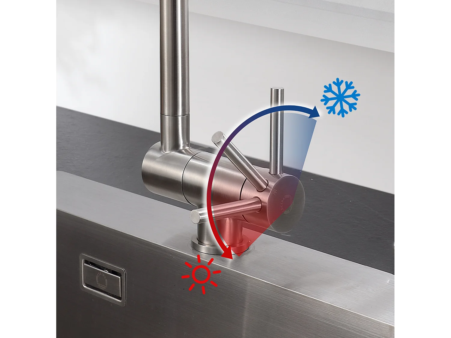 Cecipa max Mitigeur Cuisine Rabattable, Robinet Cuisine avec Poignée Pliable Contre Fenêtre, Mitigeur Evier Acier inoxydable Brossé,EU Modèle