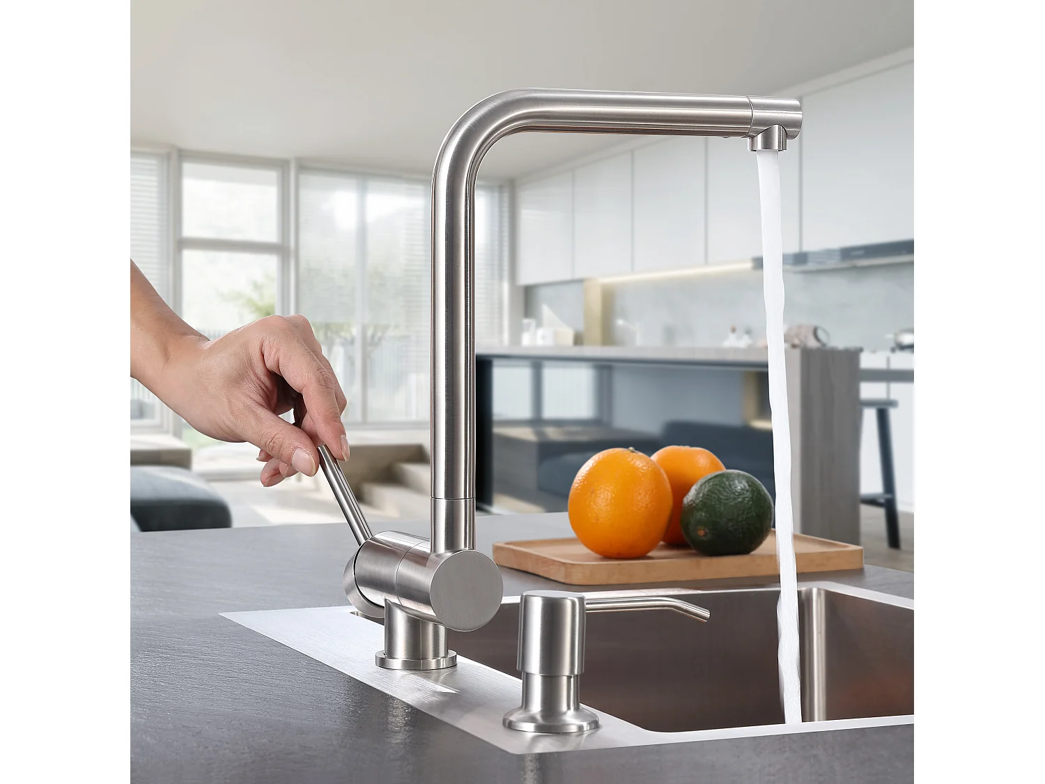 Cecipa max Mitigeur Cuisine Rabattable, Robinet Cuisine avec Poignée Pliable Contre Fenêtre, Mitigeur Evier Acier inoxydable Brossé,EU Modèle