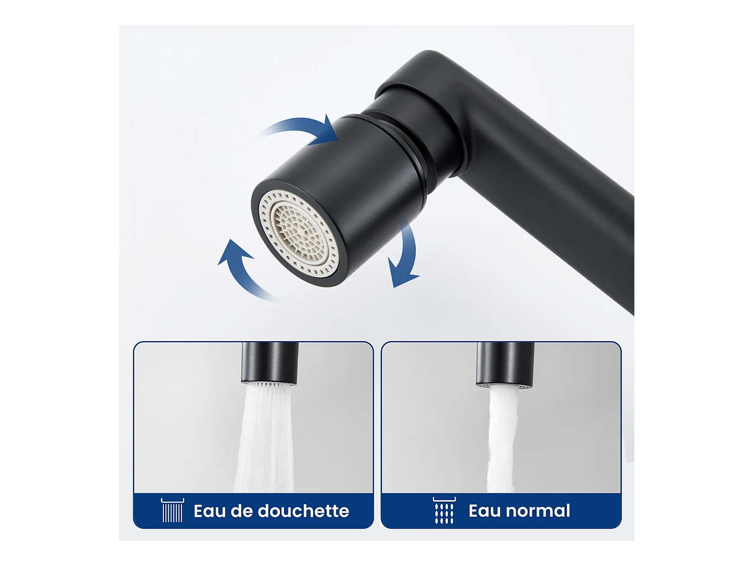 Cecipa max Rubinetto cucina a parete con canna girevole - Miscelatore lavello 2 getti a scelta - Rubinetto a parete nero girevole 360°, modello EU