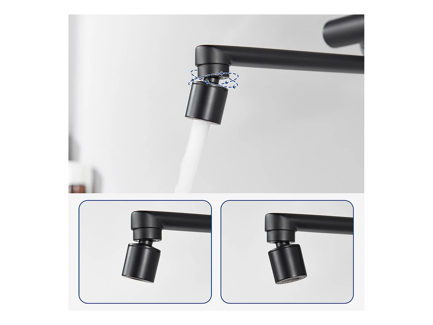 Cecipa max Rubinetto cucina a parete con canna girevole - Miscelatore lavello 2 getti a scelta - Rubinetto a parete nero girevole 360°, modello EU