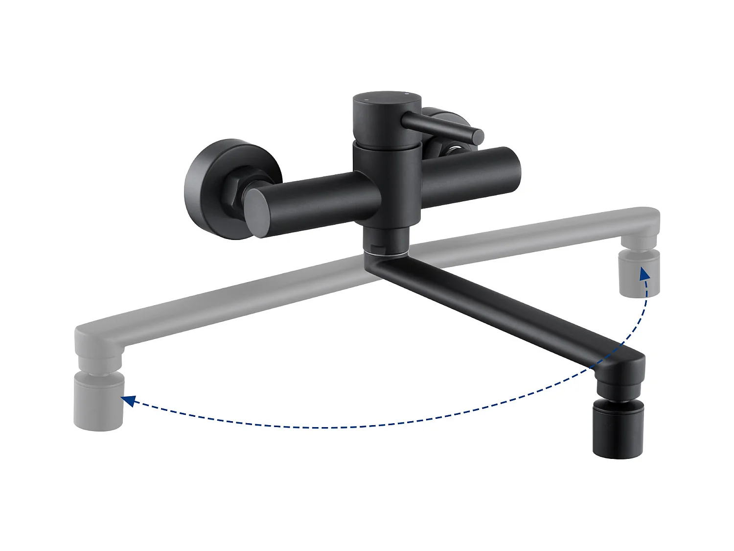 Cecipa max Rubinetto cucina a parete con canna girevole - Miscelatore lavello 2 getti a scelta - Rubinetto a parete nero girevole 360°, modello EU