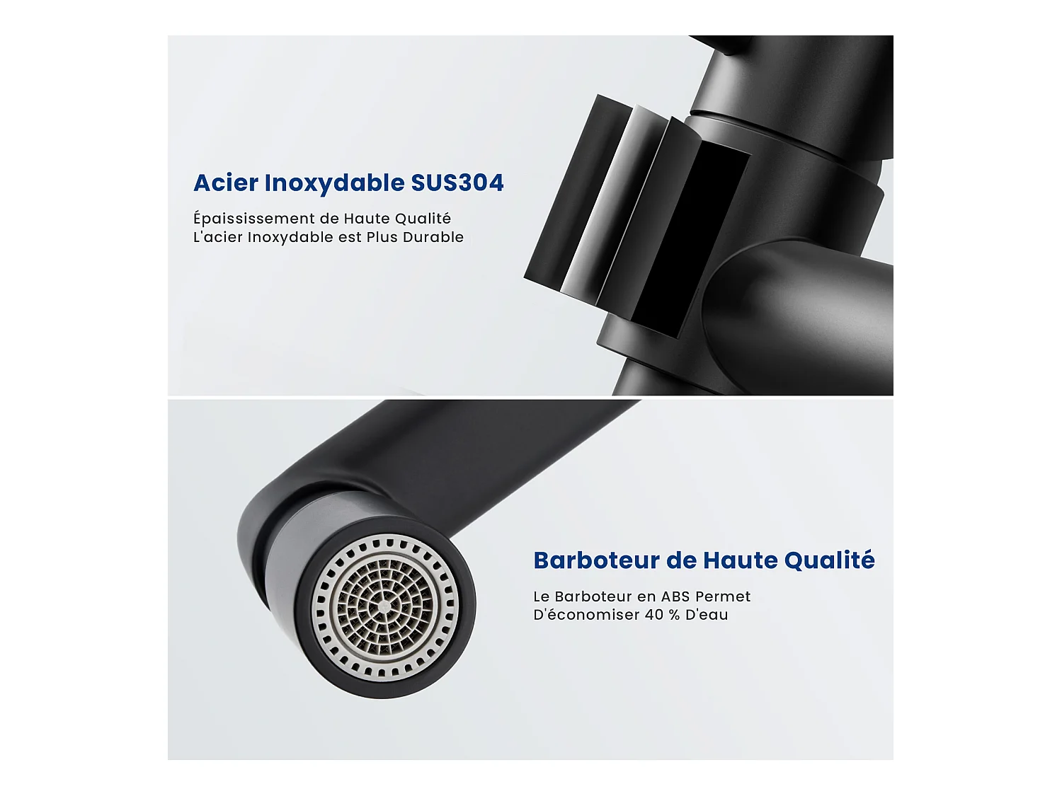 Cecipa max Rubinetto cucina a parete con canna girevole - Miscelatore lavello 2 getti a scelta - Rubinetto a parete nero girevole 360°, modello EU