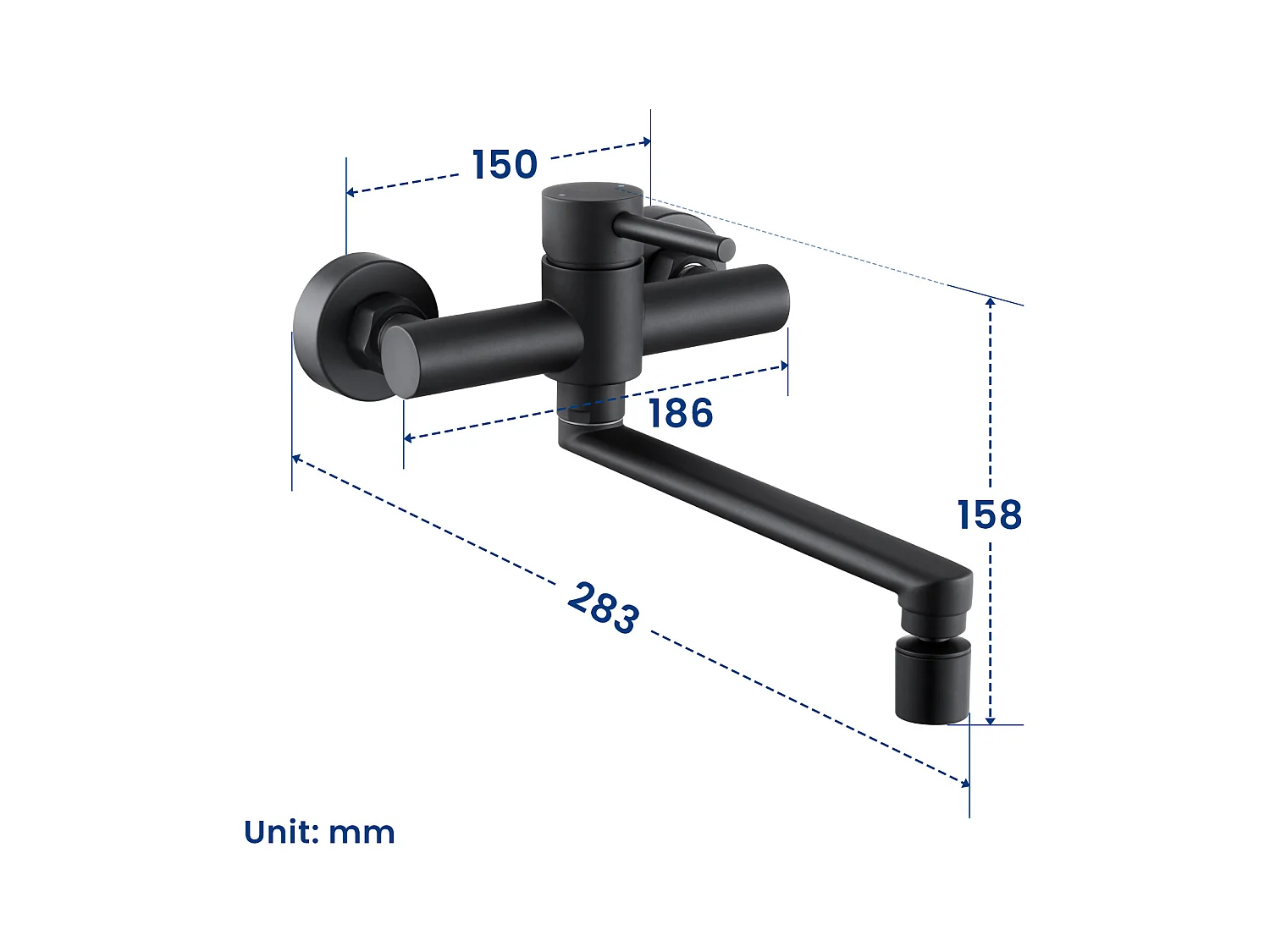 Cecipa max Rubinetto cucina a parete con canna girevole - Miscelatore lavello 2 getti a scelta - Rubinetto a parete nero girevole 360°, modello EU