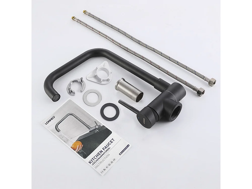 360° Schwenkbarer Klappbarer Küchenhahn Aus Edelstahl, Klappbarer Küchenmischhahn Gegen Fenster, Heiß-/Kaltwasser-Spültischarmatur, Schwarz