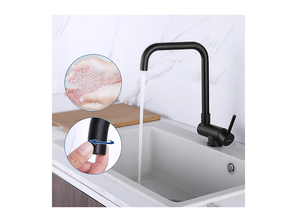 Robinet Cuisine Inox Rabattable Pivotant à 360°,Mitigeur Cuisine Pliable Contre Fenêtre, Robinet Mitigeur Evier Eau Chaude/Froide,Noir