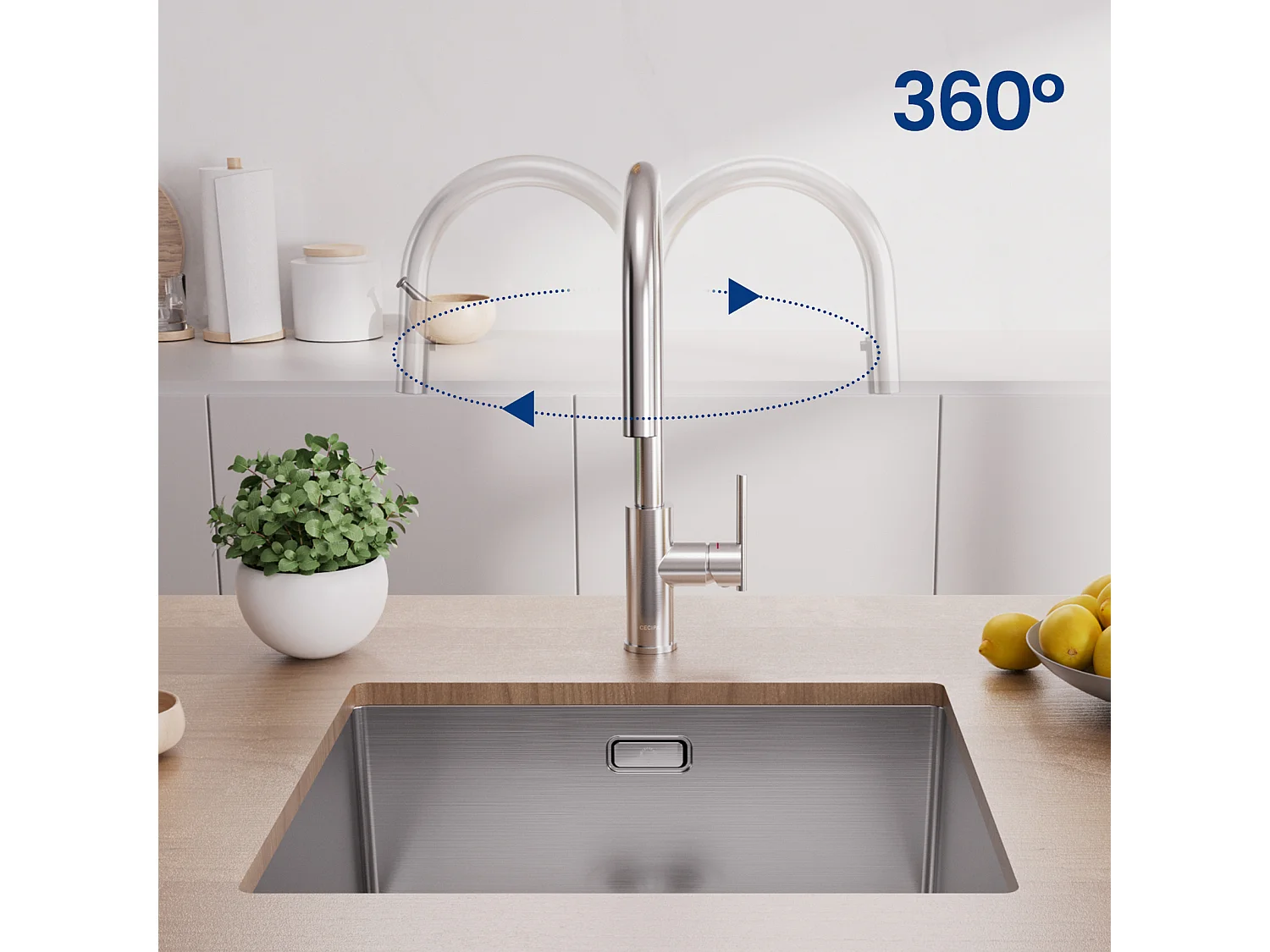 2PCS CECIPA MAX Brossé Mitigeur de Cuisine avec Douchette Extractible - Robinet de Evier Avec 2 modes de sortie d'eau - Pivotant à 360°