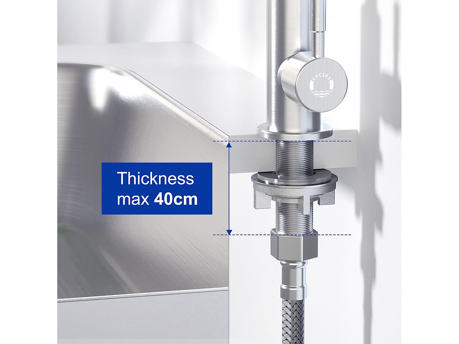 Cecipa max Robinet de Cuisine - Robinet d'évier de cuisine à eau froide - Acier inoxydable brossé,EU Modèle